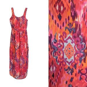 CHARMING CHARLIE maxi dress ikat multicolored watercolor pattern size M @i